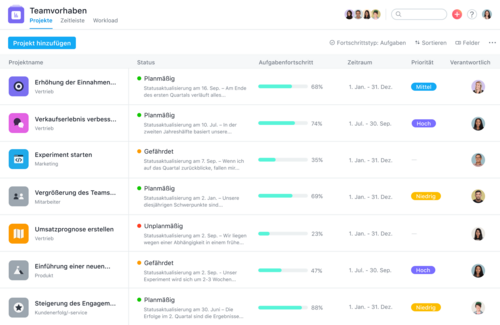 Scrennshot of the multi-project overview in Asana