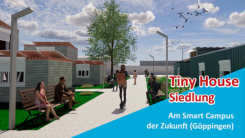 [Translate to Englisch:] 3D-Modell der Tiny-House-Siedlung.