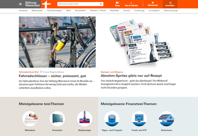 Screenshot der Website der Stiftung Warentest