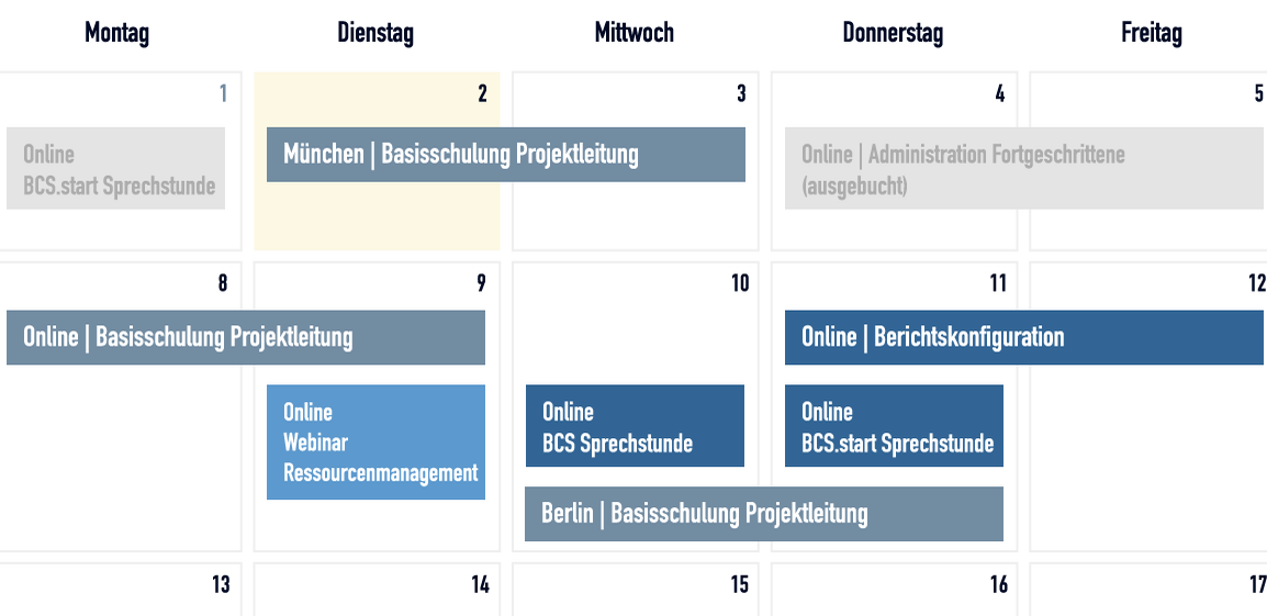 Calendario de actos de Projektron