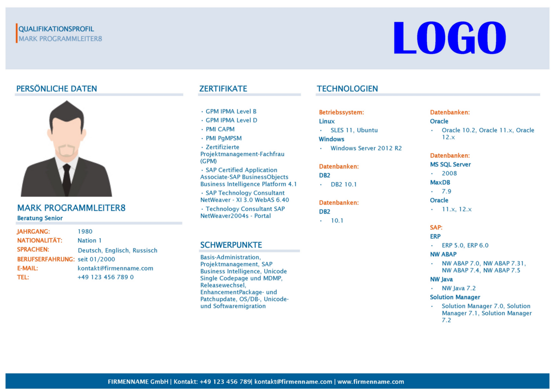 Individuelles Layout – bedarfsgerechte Inhalte: Beispielbericht Qualifikationsprofil