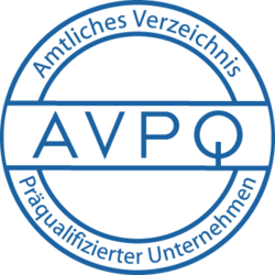 Das AVPQ-Siegel der IHK bestätigt, dass ein Unternehmen strenge Kriterien in Bezug auf Qualität, Zuverlässigkeit und Leistungsfähigkeit erfüllt – ein wichtiges Qualitätsmerkmal im öffentlichen Sektor. Offizielles AVPQ-Siegel der IHK, das die Präqualifikation von Unternehmen als besonders qualitäts- und leistungsstark bestätigt.