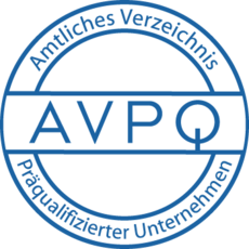 Official AVPQ seal of the Chamber of Industry and Commerce, which confirms that companies have prequalified as particularly high-quality and high-performance.
