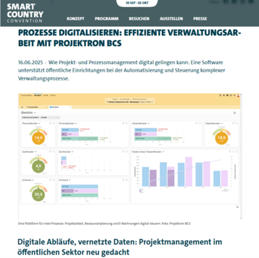 Screenshot des SCC-Blogartikels über Projektron BCS als digitale Lösung für Projektmanagement und E-Rechnung in der öffentlichen Verwaltung