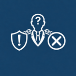 Icon mit Person, Schutzschild und Warnsymbolen als Symbol für fehlende oder nicht wahrgenommene Sponsor-Verantwortung im Projekt. Icon mit Person, Schutzschild und Warnsymbolen als Symbol für fehlende oder nicht wahrgenommene Sponsor-Verantwortung im Projekt.
