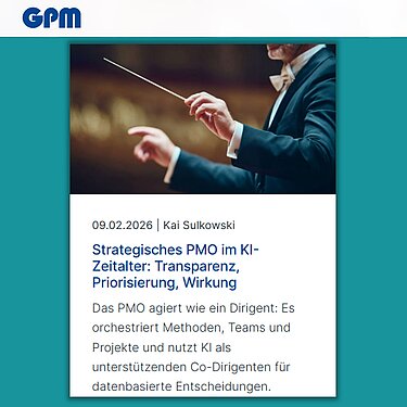 Screenshot des GPM-Blogartikels „Strategisches PMO im KI-Zeitalter: Transparenz, Priorisierung, Wirkung“