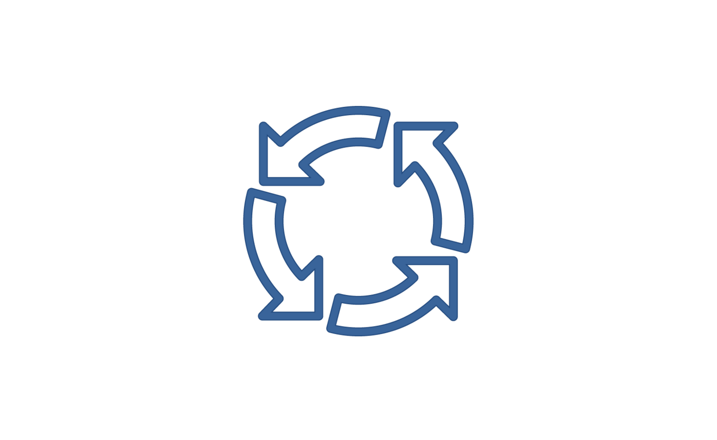 Der Kreis aus Pfeilen symbolisiert die dynamische Anpassungsfähigkeit von Projektron BCS, das sich flexibel an Unternehmensprozesse und sich ändernde Anforderungen anpasst. Piktogramm eines Kreises aus Pfeilen als Symbol für flexible, modulare und anpassbare ERP-Systemprozesse bei Projektron BCS
