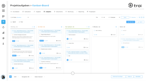 Screenshot task overview Kanban in Troi