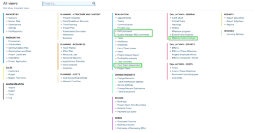 The BCS screenshot shows the view selection in the projects area.