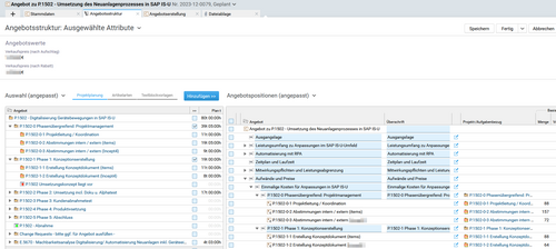 Screenshot der Angebotserstellung in BCS bei items.