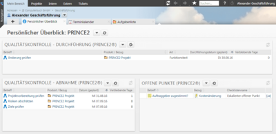 Informationen zu PRINCE2 Projekten im persönlichen Überblick.