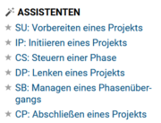 Auswahl des PRINCE2-Assistenten in BCS für allePRINCE2 Prozesse.