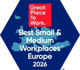 Projektron belegt Platz 74 bei den Best Small & Medium Workplaces in Europe™ 2026. Siegel „Great Place to Work – Best Small & Medium Workplaces Europe 2026“
