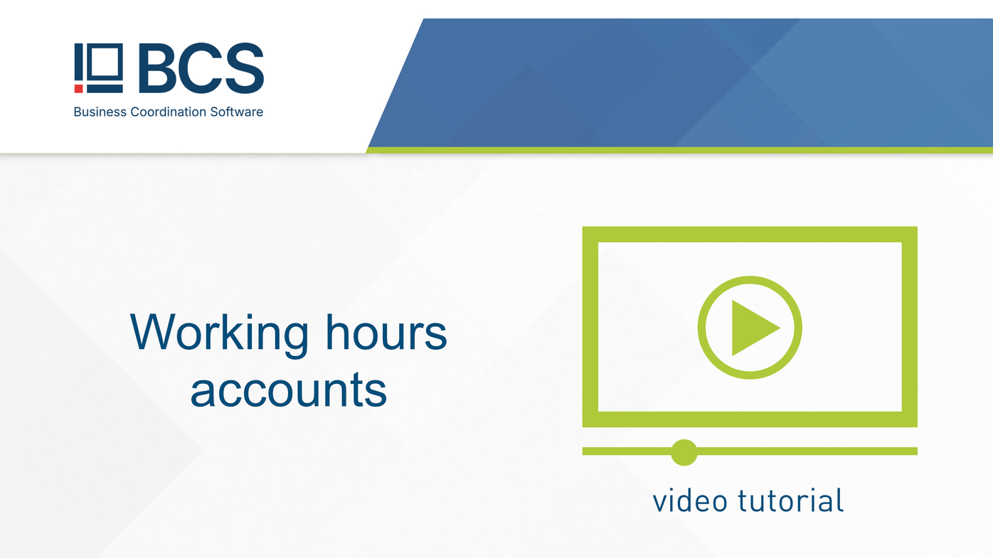 Video tutorial on setting up, checking and approving working hours accounts in BCS, including the evaluation of working hours, overtime and free time compensation. Thumbnail of the BCS video tutorial “Working hours accounts” about managing and evaluating employees’ working hours accounts.