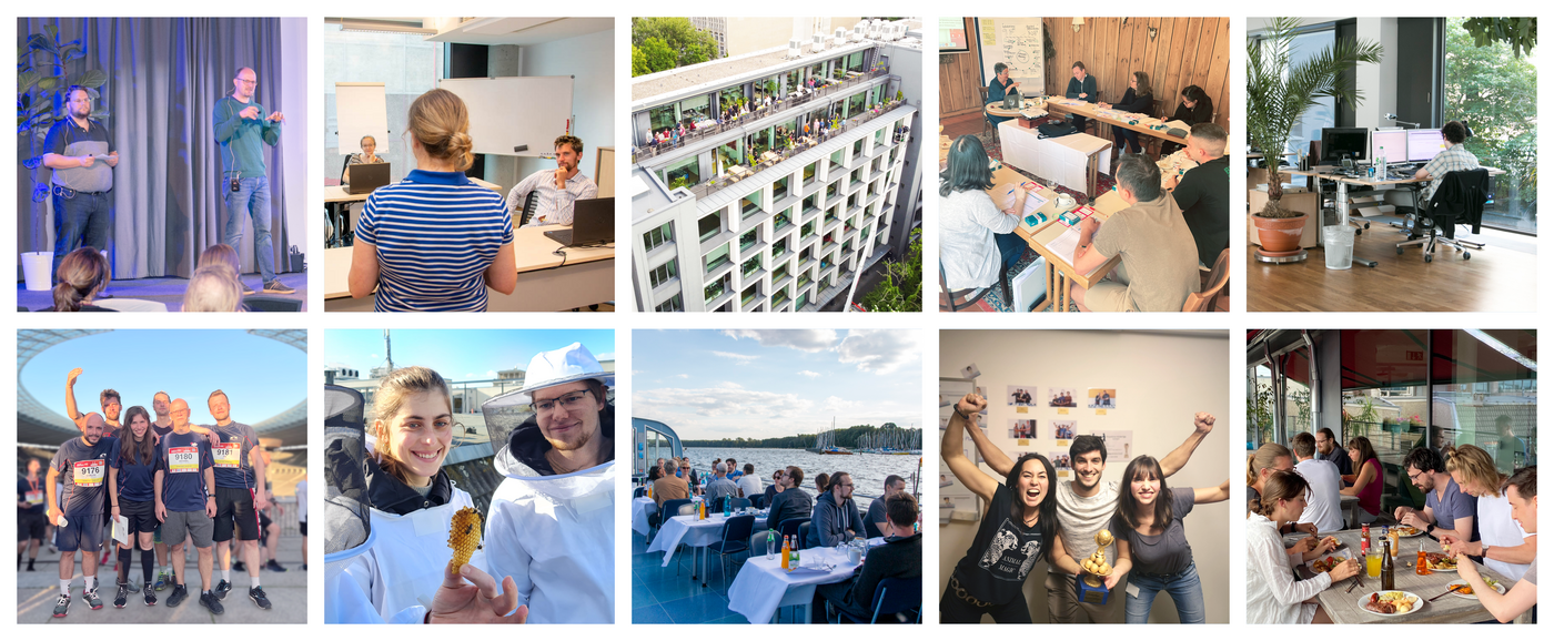 Fotocollage zum Arbeitsleben und zur Gemeinschaft im Team von Projektron.
