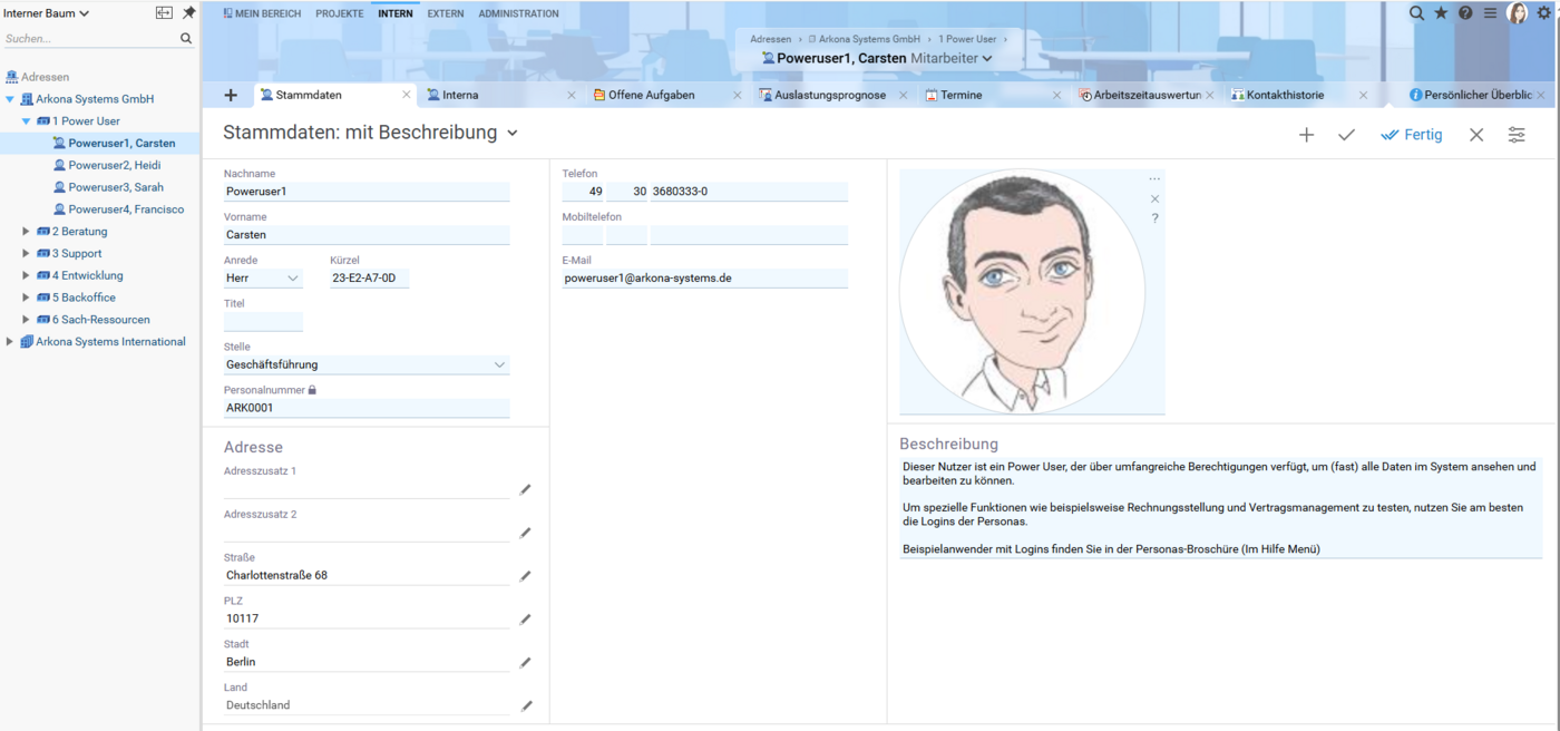 Screenshot aus Projektron BCS: UID im Kürzel in den Stammdaten der Person