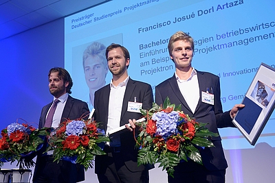 Preisträger Deutscher Studienpreis 2014(v.l.: Dr.-Ing. Sascha Meskendahl (Doktorarbeit), Philipp Flößer (Masterarbeit) und Francisco Artaza (Bachelorarbeit)Quelle: GPM Deutsche Gesellschaft für Projektmanagement e.V.)