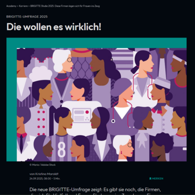 Die BRIGITTE-Studie 2025 zeichnet die Projektron GmbH mit 4 von 5 Sternen als eines der besten Unternehmen für Frauen in Deutschland aus. (Quelle: brigitte.de/besteunternehmen2025, Abruf 24.09.2025)