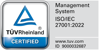 TÜV Rheinland Zertifikat für Projektron gemäß ISO/IEC 27001:2022 – geprüfte Informationssicherheit.