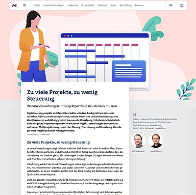 Screenshot des Beitrags „Zu viele Projekte, zu wenig Steuerung – Warum Verwaltungen ihr Projektportfolio neu denken müssen“ von Kai Sulkowski und Jan Wallisser auf dem Blog „Verwaltung der Zukunft“ (VdZ): https://www.vdz.org/leadership-organisation-arbeitskultur/zu-viele-projekte-zu-wenig-steuerung (letzter Abruf am 27.05.2026) Screenshot des Beitrags „Zu viele Projekte, zu wenig Steuerung – Warum Verwaltungen ihr Projektportfolio neu denken müssen“ von Kai Sulkowski und Jan Wallisser auf dem Blog „Verwaltung der Zukunft“ (VdZ): https://www.vdz.org/leadership-organisation-arbeitskultur/zu-viele-projekte-zu-wenig-steuerung (letzter Abruf am 27.05.2026)