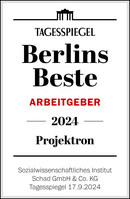 Siegel „Beste Arbeitgeber Berlins 2024“ der Projektron GmbH, verliehen durch die Tagesspiegel-Studie