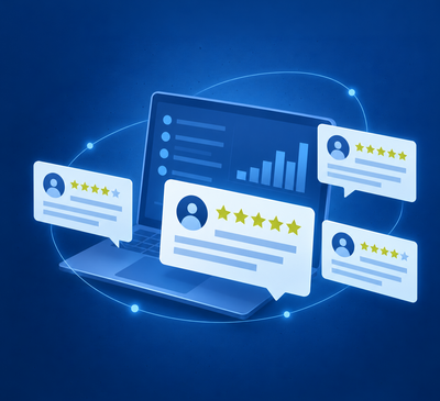 Stylized star ratings symbolizing BCS user reviews, real-world experiences, and independent software tests