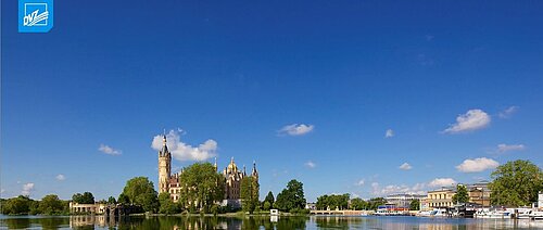 Schwerin Castle with DVZ M-V GmbH logo