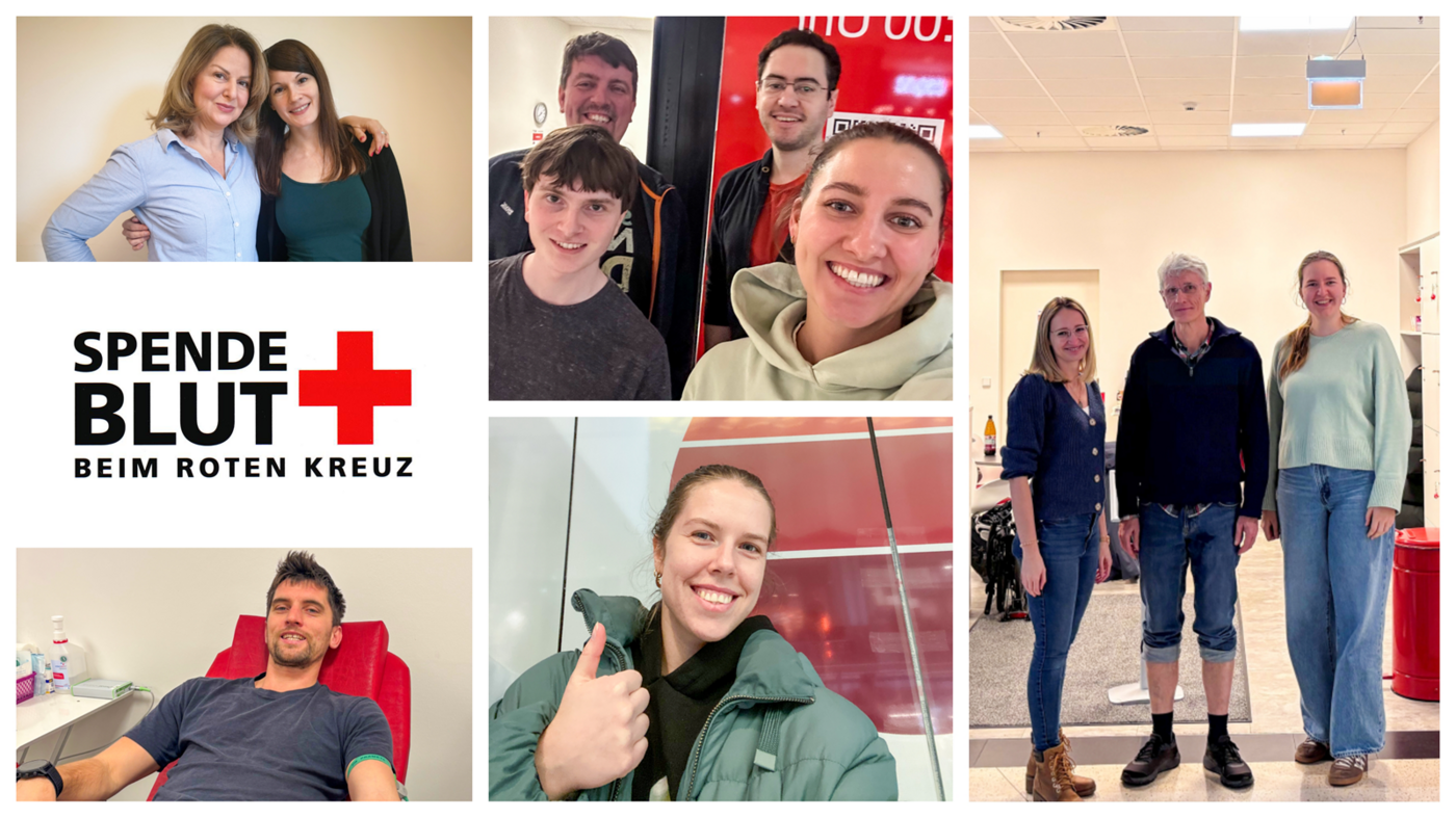 Several scenes from a joint blood donation campaign by Projektron at the Red Cross.