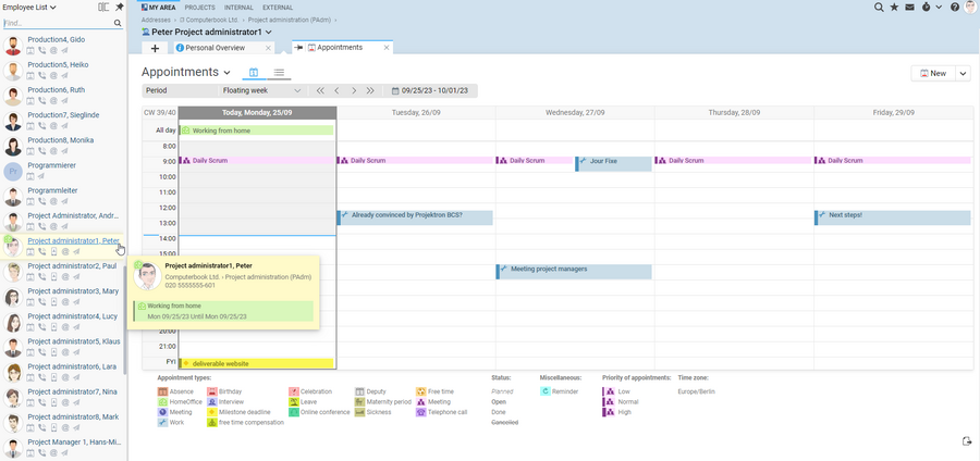 New appointment subtype "Homeoffice" in Projektron BCS