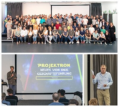 92 Projektronis trafen sich am 14. Mai zum Frühlingstreffen 2025 in der Forum Factory – mit spannenden Vorträgen, Star-Wars-Thema und viel Teamgeist.