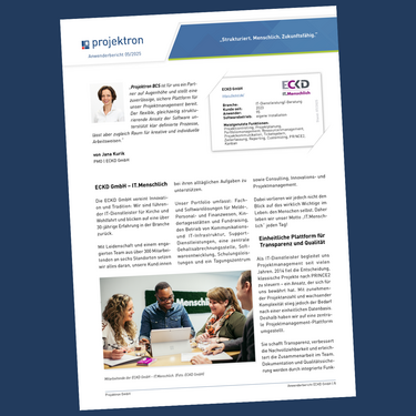 Screenshot der Titelseite des Anwenderberichts der ECKD GmbH über die Einführung und individuelle Anpassung der Projektmanagement-Software Projektron BCS.
