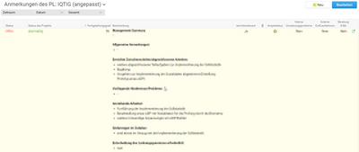 IQTIG nahm eine spezifische Anpassung der Anmerkungen des Projektleiters in BCS vor. (Screenshot: IQTIG)