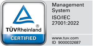 TÜV Rheinland Zertifikat für Projektron gemäß ISO/IEC 27001:2022 – geprüfte Informationssicherheit.