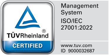 TÜV Rheinland Zertifikat für Projektron gemäß ISO/IEC 27001:2022 – geprüfte Informationssicherheit.