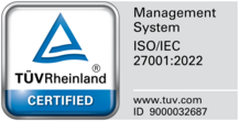 TÜV Rheinland Zertifikat für Projektron gemäß ISO/IEC 27001:2022 – geprüfte Informationssicherheit.