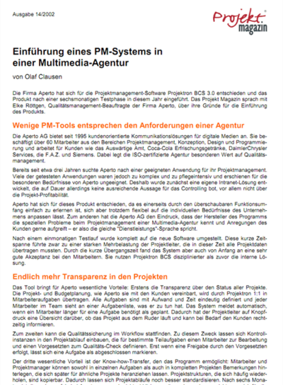 11. Juli 2002 - Projektmagazin