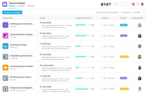 Scrennshot der Multiprojektübersicht in Asana