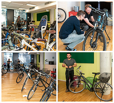 Räder fit machen für den Frühling – der mobile Service beim Projektron-Fahrrad-Check im Einsatz.