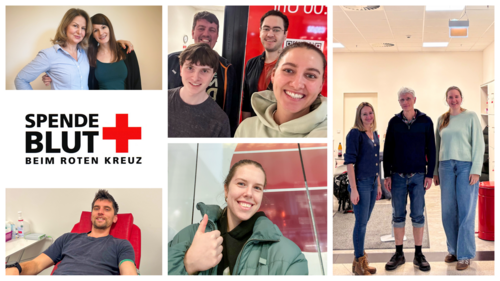 Several scenes from a joint blood donation campaign by Projektron at the Red Cross.