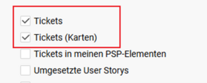 BCS ermöglicht unterschiedliche Ticketansichten – von der klassischen Ticketliste bis zur kartenbasierten Darstellung für einen schnellen Überblick. Screenshot einer BCS-Auswahl mit aktivierten Optionen „Tickets“ und „Tickets (Karten)“.
