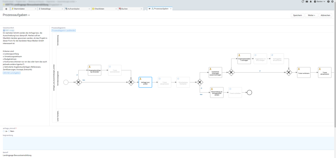 Sandstein Neue Medien GmbH BPMN-Prozess in Projektron BCS