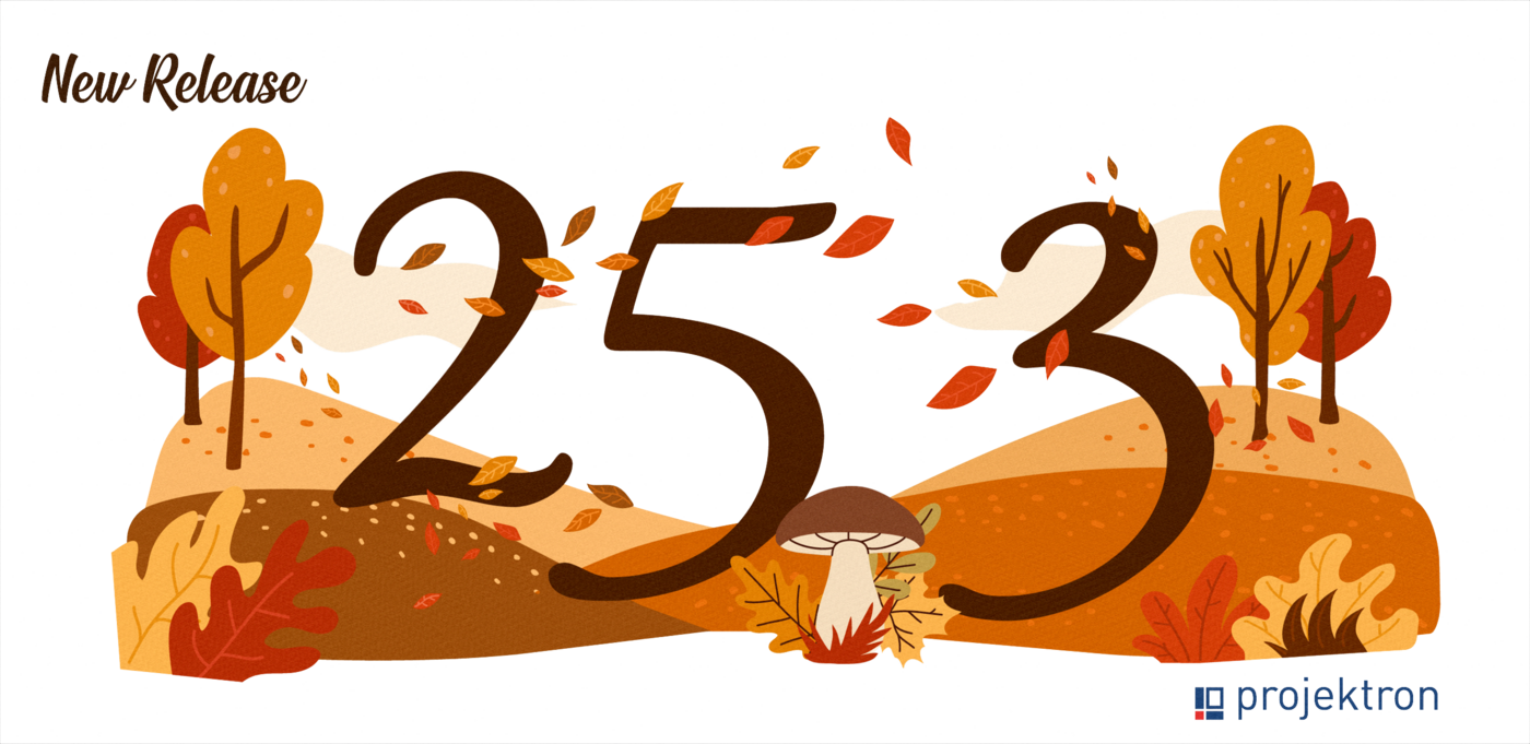 BCS 25.3 in an autumnal landscape – symbolizing the Projektron BCS fall release with AI innovations, map integration, and smart process optimization.