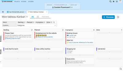Tableau Kanban personnel dans Projektron BCS