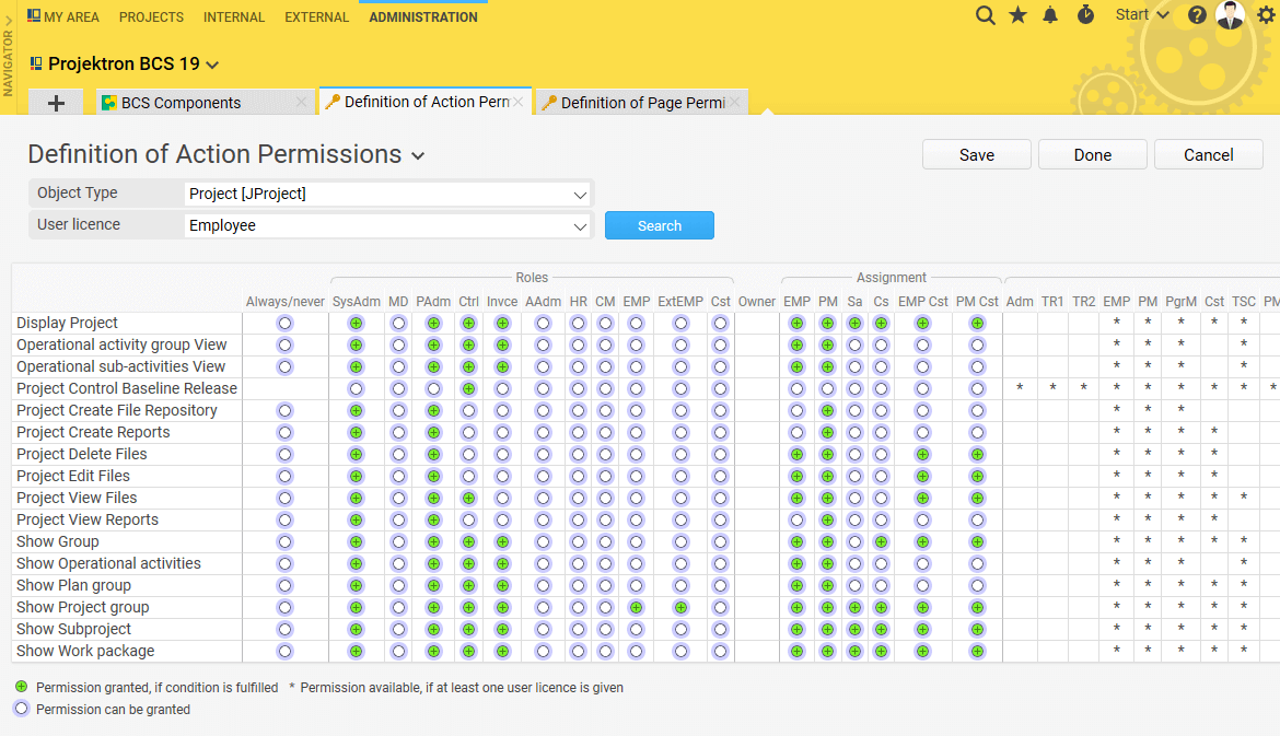 In the Projektron BCS access rights matrix you adjust rights with few clicks