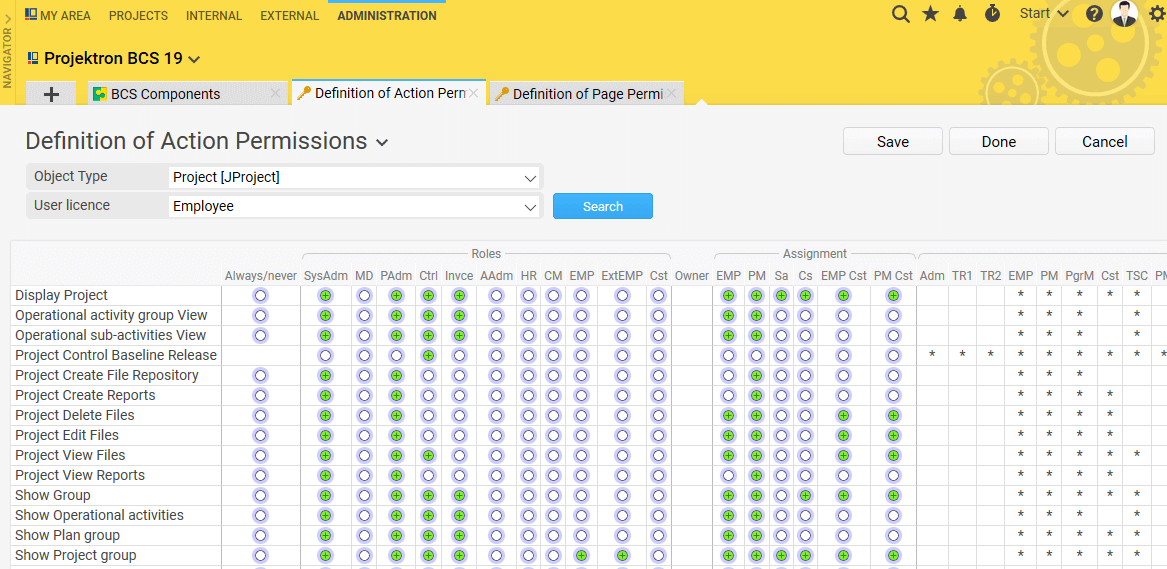 In the Projektron BCS access rights matrix you adjust rights with few clicks