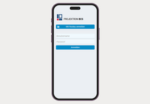 Screenshot der BCS-App mit Login-Dialog zur Passkey-Authentifizierung, biometrische Anmeldung per Fingerabdruck wird angezeigt.
