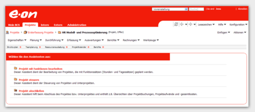 Der angepasste Projektassistent bei E.ON