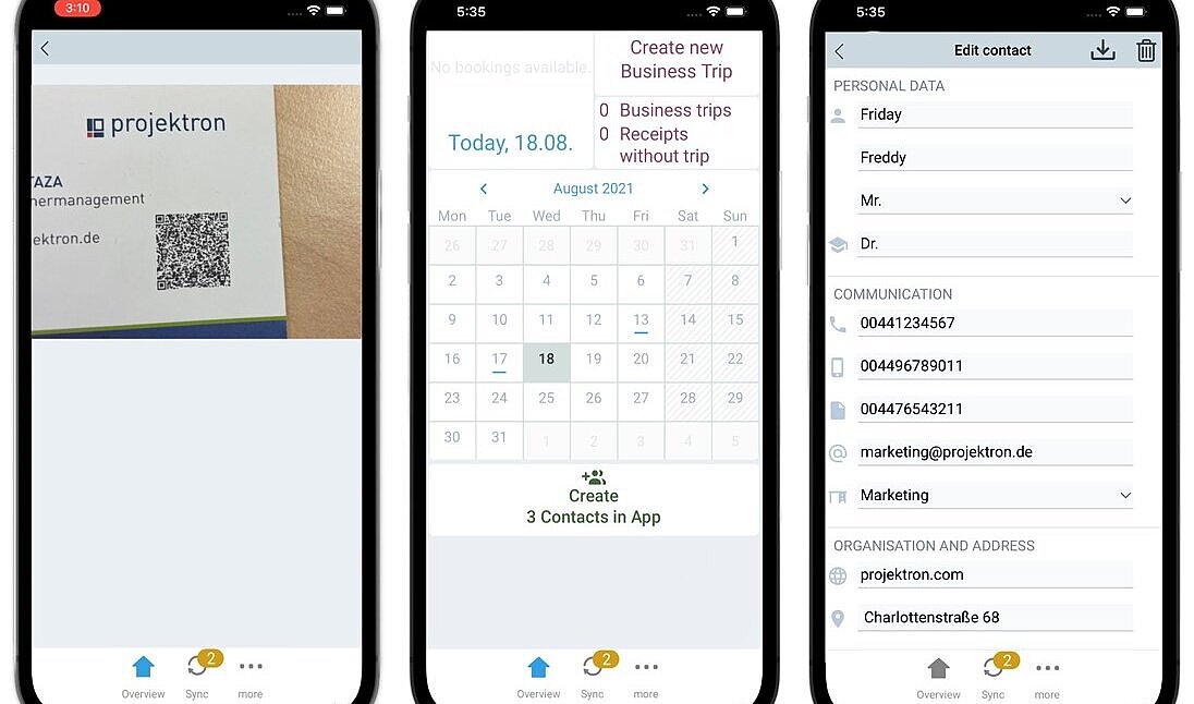 With the new contact data capture features in the BCS app, you can scan a QR code to import contacts into Projektron BCS.