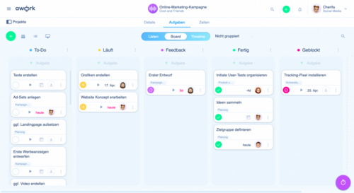 Screenshot Kanban-Board in awork