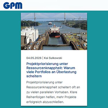 Screenshot des GPM-Blogartikels „Projektpriorisierung unter Ressourcenknappheit: Warum viele Portfolios an Überlastung scheitern“